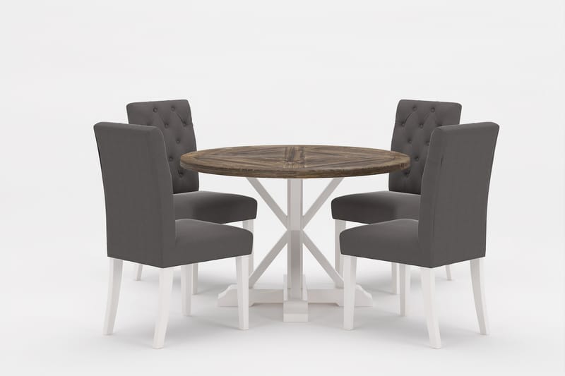 Lyon Premium Spisegruppe Rund 120 cm+4 stk Jenny Spisestoler, Grå/Brun