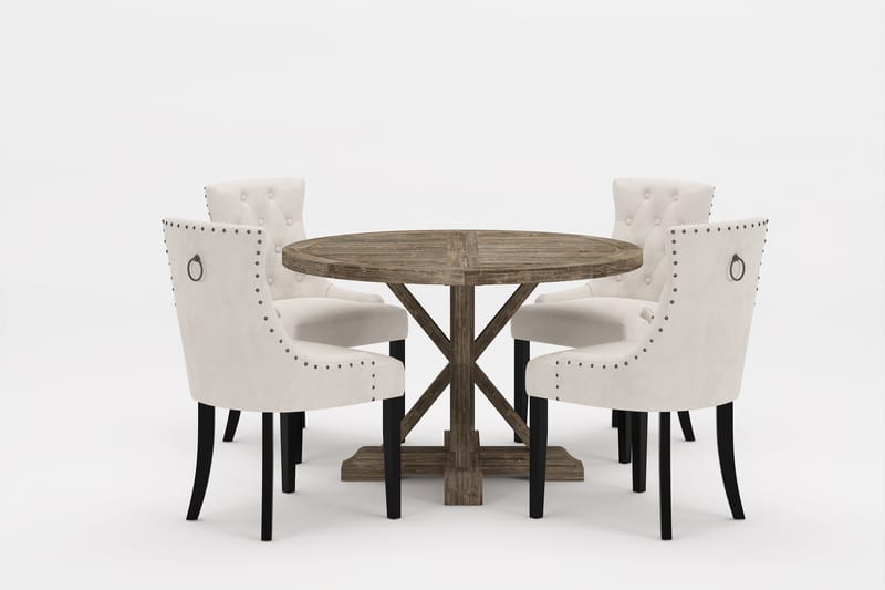 Lyon Premium Spisegruppe Rund 120 cm+4 stk Viktoria Spisesto - Hvit/Brun - Møbler - Bord - Spisegrupper