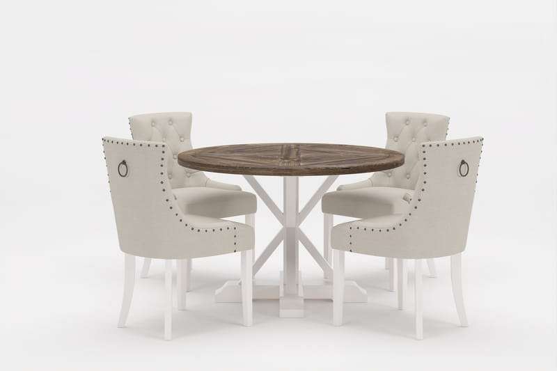Lyon Premium Spisegruppe Rund 120 cm+4 stk Viktoria Spisesto - Hvit/Brun - Møbler - Bord - Spisegrupper