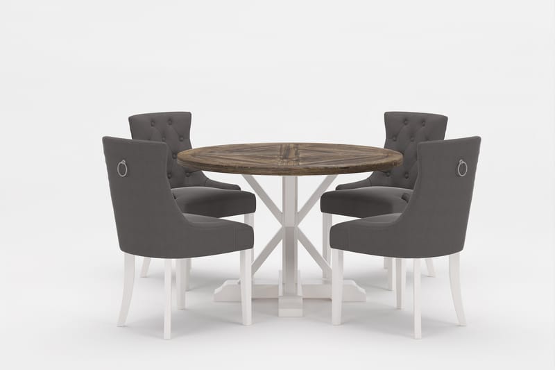 Lyon Premium Spisegruppe Rund 120 cm+4 stk Viktoria Spisesto - Grå/Brun - Møbler - Bord - Spisegrupper