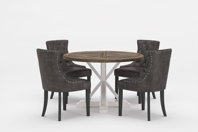 Lyon Premium Spisegruppe Rund 120 cm+4 stk Tuva Spisestoler - Grå/Brun - Møbler - Bord - Spisegrupper