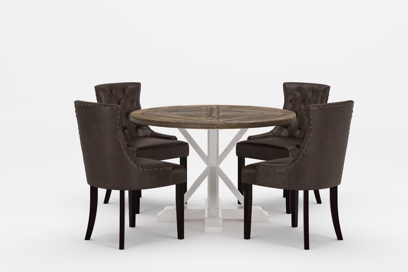 Lyon Premium Spisegruppe Rund 120 cm+4 stk Tuva Spisestoler - Mørkebrun/Brun - Møbler - Bord - Spisegrupper