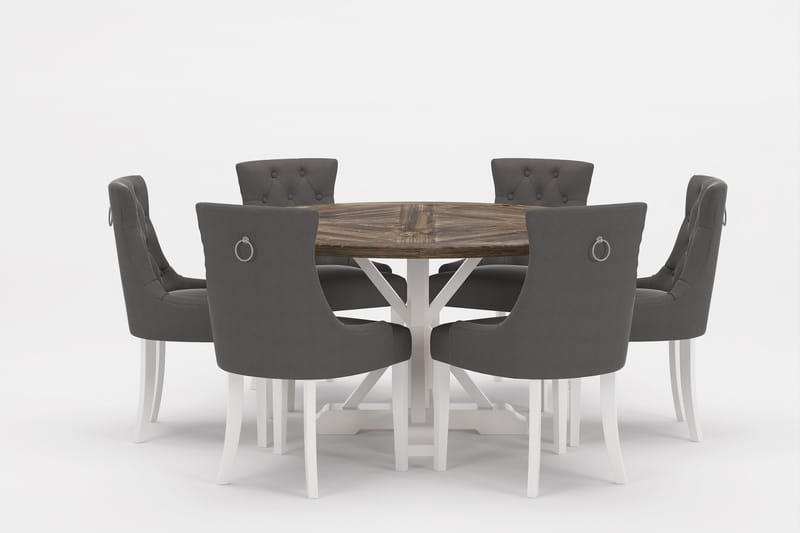 Lyon Premium Spisegruppe Rund 150 cm+6 stk Viktoria Spisesto - Grå/Brun - Møbler - Bord - Spisegrupper