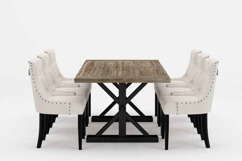 Lyon Premium Spisegruppe 200-290 cm + 6 Viktoria Stoler, Hvit/Brun