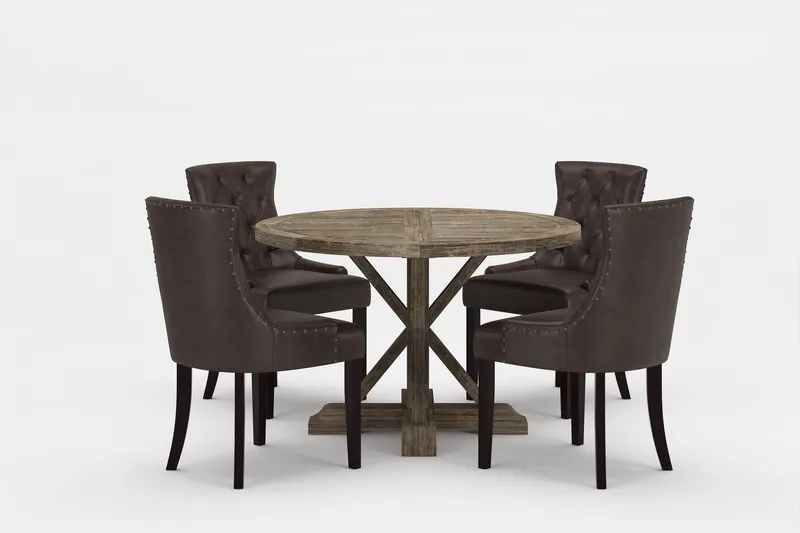 Lyon Premium Spisegruppe Rund 120 cm+4 stk Tuva Spisestoler - Mørkebrun/Brun - Møbler - Bord - Spisegrupper