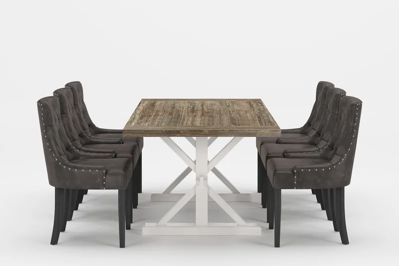 Lyon Premium Forlengningsbar Spisegruppe 200-290 cm+6 Tuva S, Grå/Brun