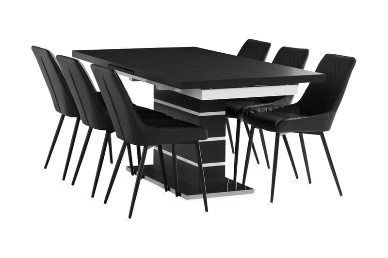 Macahan Forlengningsbar Spisegruppe 180 cm + 6 Hennebyn Stol - Svart - Møbler - Bord - Spisegrupper