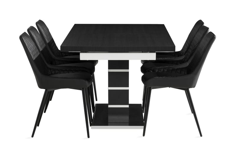 Macahan Forlengningsbar Spisegruppe 180 cm + 6 Hennebyn Stol - Svart - Møbler - Bord - Spisegrupper