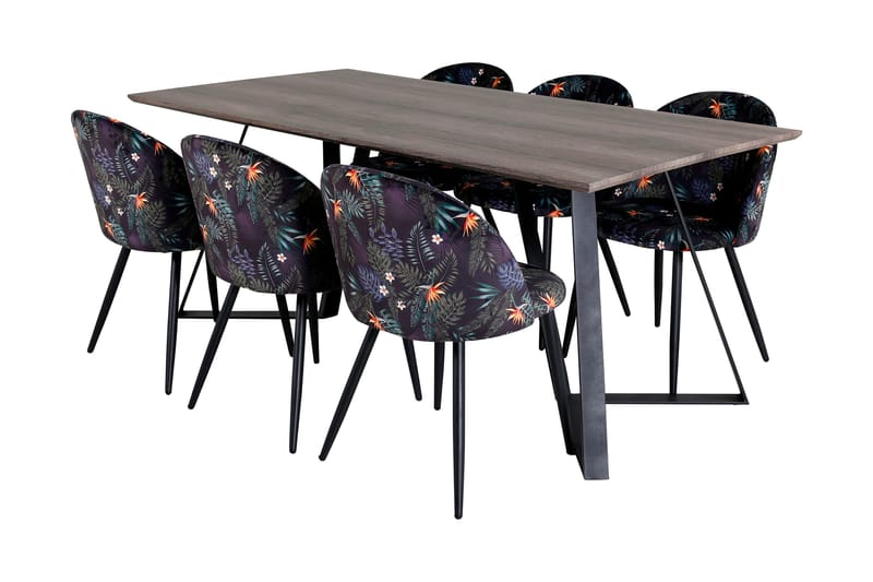 Malvina Spisegruppe 180 cm inkl. 6 Sedavi Stoler, Grå/Svart/Blå