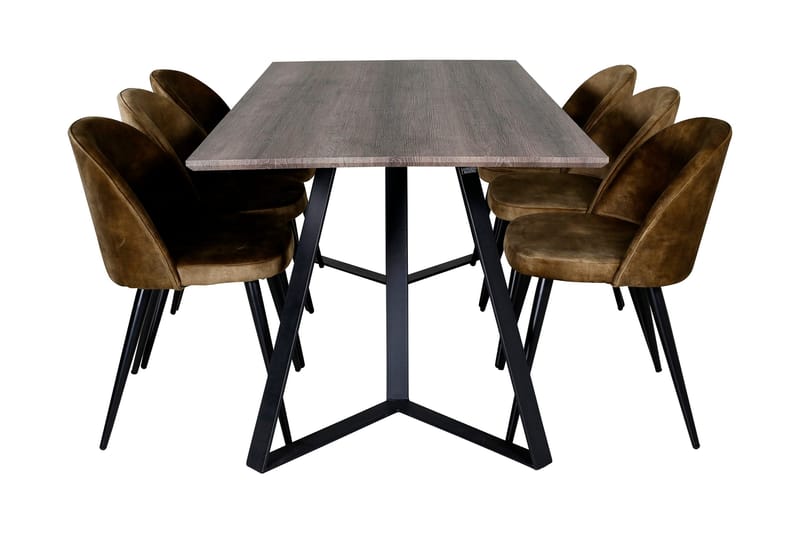 Malvina Spisegruppe 180 cm inkl. 6 Sedavi Stoler - Grå/Svart/Messing - Møbler - Bord - Spisegrupper