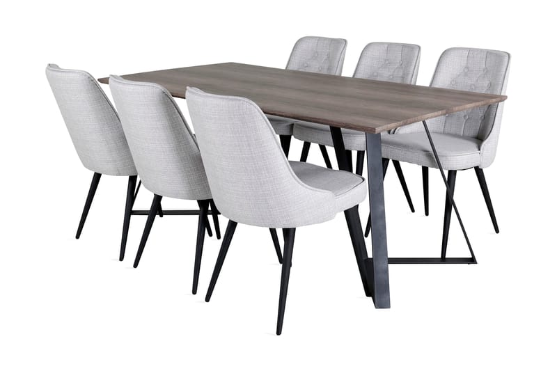 Malvina Spisegruppe 180 cm inkl. 6 Valera Stoler - Grå/Svart - Møbler - Bord - Spisegrupper