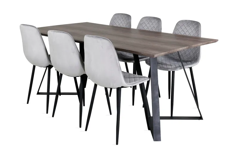Malvina Spisegruppe 180 cm inkl. 6 Ypas Stoler, Grå/Svart