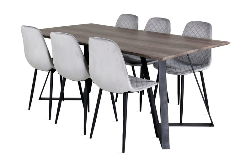 Malvina Spisegruppe 180 cm inkl. 6 Ypas Stoler, Grå/Svart