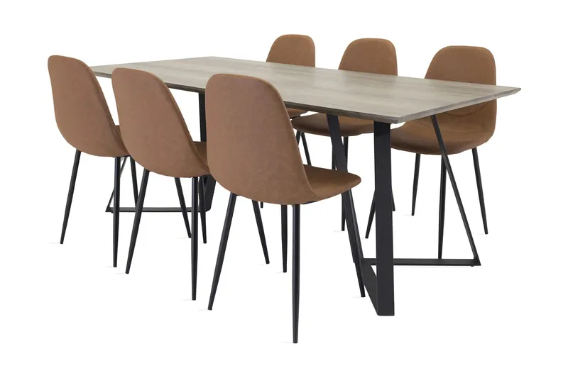 Malvina Spisegruppe med 6 Pontus Stoler, Grå/Svart/Brun