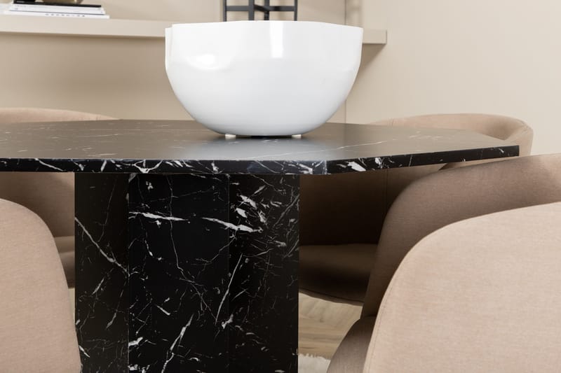 Marbs Spisegruppe 110 cm Rund inkl. 4 Berita Stoler - Svart/Beige - Møbler - Bord - Spisegrupper