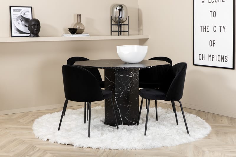 Marbs Spisegruppe 110 cm Rund inkl. 4 Foyos Stoler - Svart - Møbler - Bord - Spisegrupper