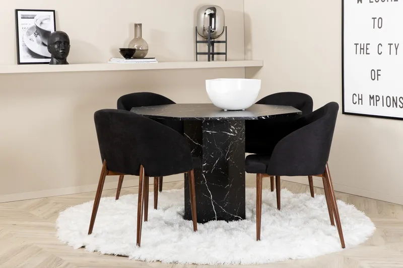 Marbs Spisegruppe 110 cm Rund inkl. 4 Kullersbro Stoler, Svart/Brun
