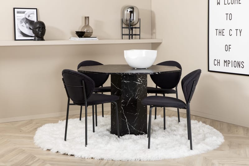 Marbs Spisegruppe 110 cm Rund inkl. 4 Moncoll Stoler, Svart