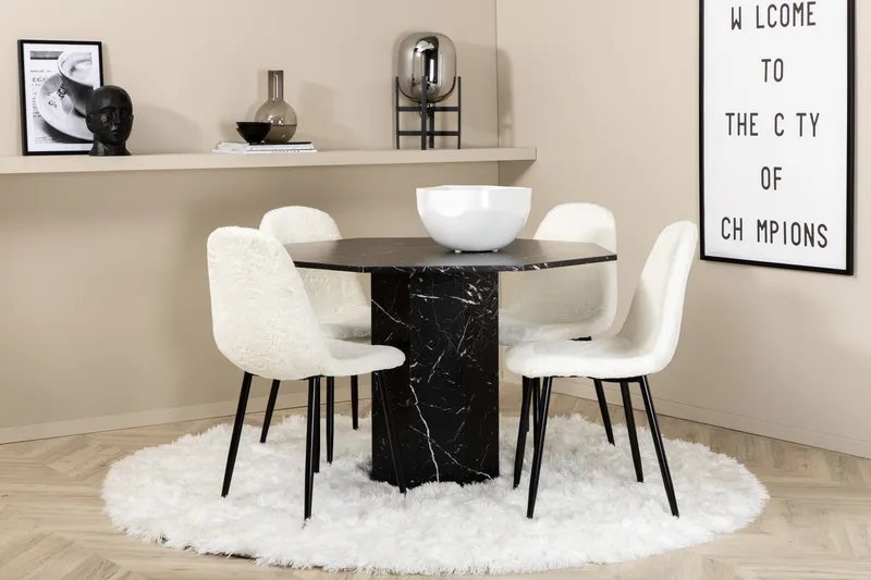 Marbs Spisegruppe 110 cm Rund inkl. 4 Pontus Stoler, Svart/Hvit