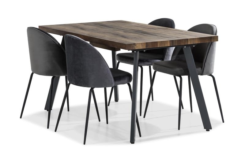 Marcelen Forlengningsbar Spisegruppe 140 cm med 4 Felipe Sto - Brun/Grå/Svart - Møbler - Bord - Spisegrupper