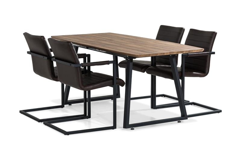 Marcelen Forlengningsbar Spisegruppe 140 cm med 4 Nibe Stol - Brun/Mørkebrun - Møbler - Bord - Spisegrupper