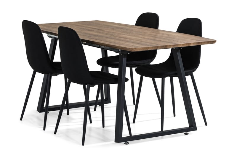 Marcelen Forlengningsbar Spisegruppe 140 cm med 4 Nibe Stol - Brun/Svart - Møbler - Bord - Spisegrupper