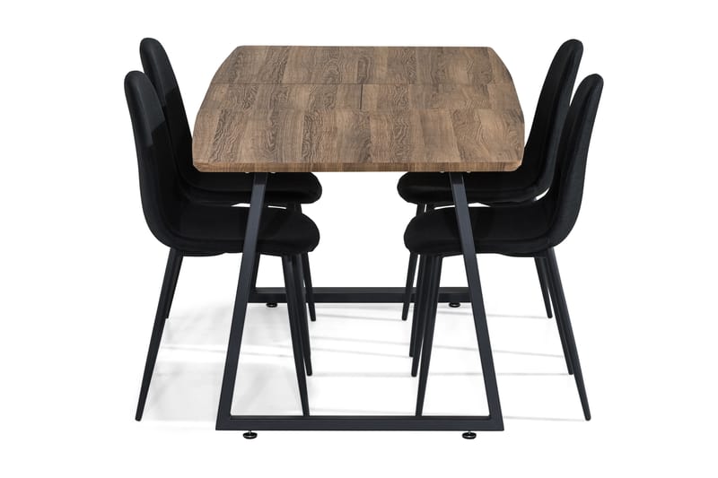 Marcelen Forlengningsbar Spisegruppe 140 cm med 4 Nibe Stol - Brun/Svart - Møbler - Bord - Spisegrupper