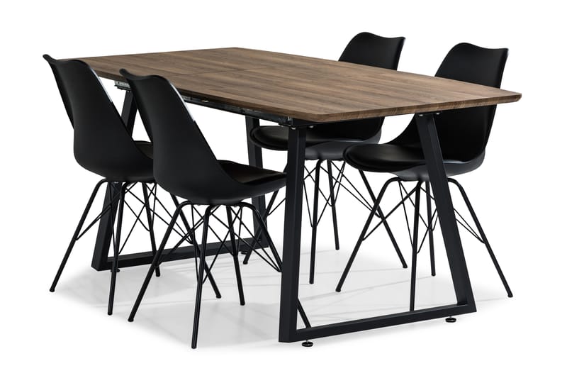 Marcelen Forlengningsbar Spisegruppe 140 cm med 4 Nibe Stol - Brun/Svart - Møbler - Bord - Spisegrupper