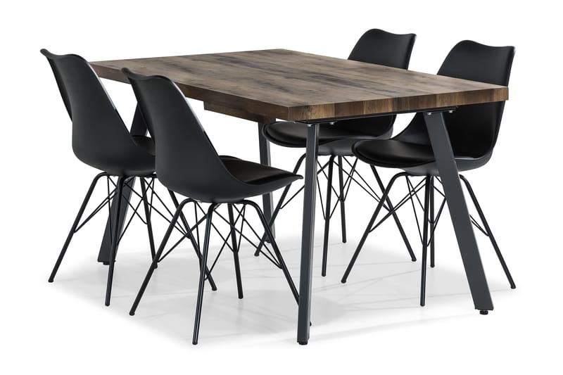 Marcelen Forlengningsbar Spisegruppe 140 cm med 4 Shell Stol - Brun/Svart - Møbler - Bord - Spisegrupper