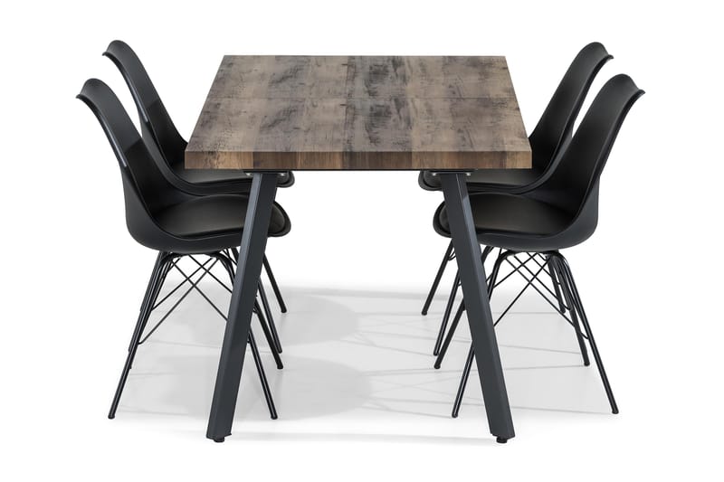 Marcelen Forlengningsbar Spisegruppe 140 cm med 4 Shell Stol - Brun/Svart - Møbler - Bord - Spisegrupper