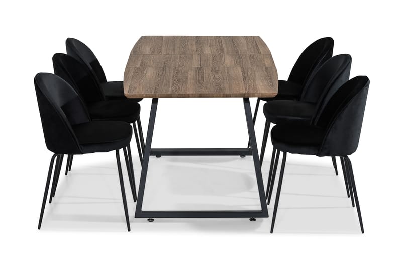 Marcelen Forlengningsbar Spisegruppe 140 cm med 6 Felipe Sto - Brun/Svart - Møbler - Bord - Spisegrupper