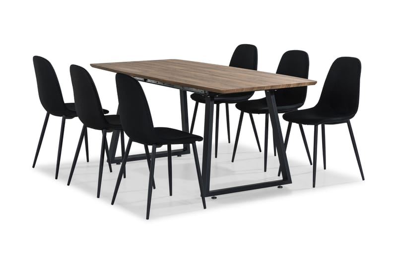 Marcelen Forlengningsbar Spisegruppe 140 cm med 6 Nibe Stol - Brun/Svart - Møbler - Bord - Spisegrupper