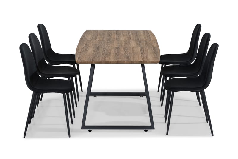 Marcelen Forlengningsbar Spisegruppe 140 cm med 6 Nibe Stol - Brun/Svart - Møbler - Bord - Spisegrupper