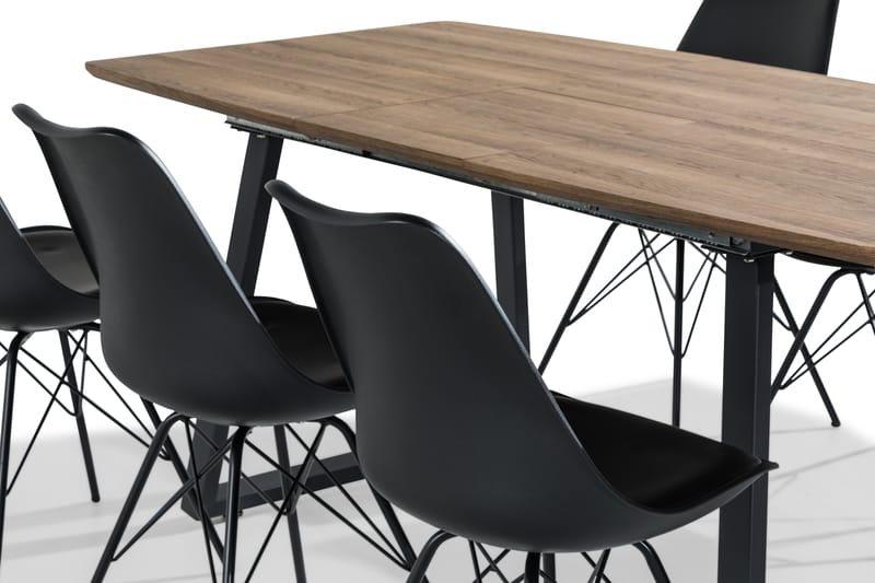 Marcelen Forlengningsbar Spisegruppe 140 cm med 6 Shell Stol - Brun/Svart - Møbler - Bord - Spisegrupper