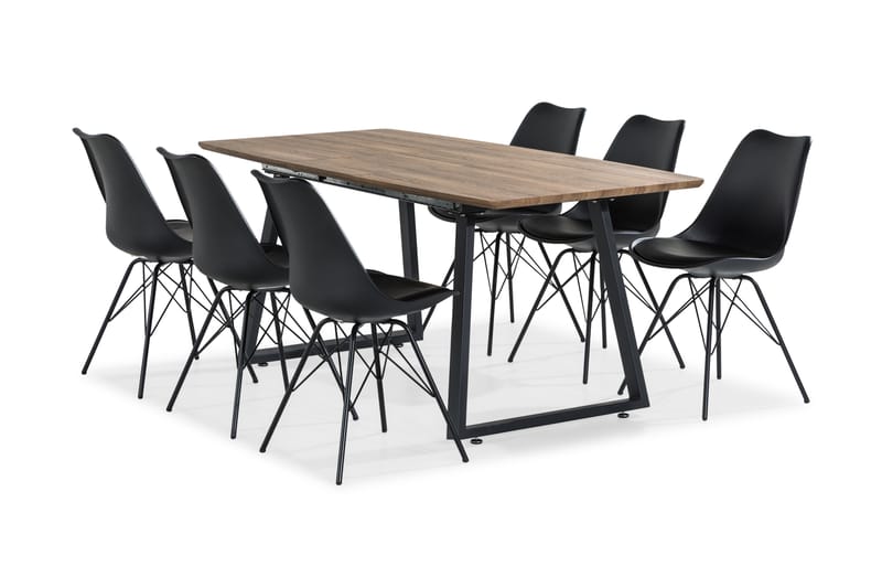 Marcelen Forlengningsbar Spisegruppe 140 cm med 6 Shell Stol - Brun/Svart - Møbler - Bord - Spisegrupper