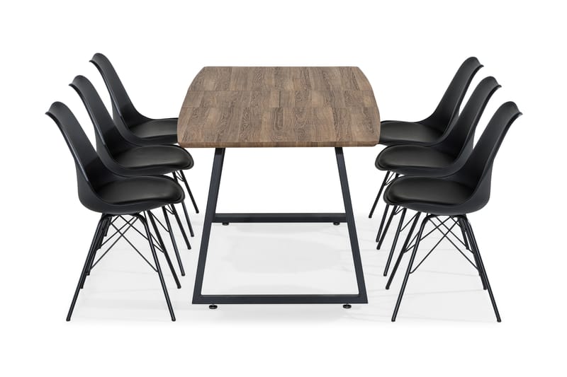 Marcelen Forlengningsbar Spisegruppe 140 cm med 6 Shell Stol - Brun/Svart - Møbler - Bord - Spisegrupper