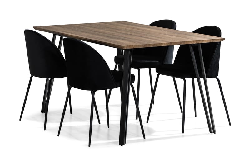 Marcelen Spisegruppe 160 cm med 4 Felipe Stol Fløyel - Brun/Svart - Møbler - Bord - Spisegrupper