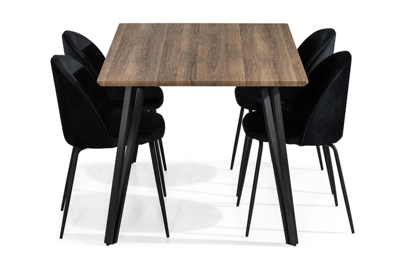 Marcelen Spisegruppe 160 cm med 4 Felipe Stol Fløyel - Brun/Svart - Møbler - Bord - Spisegrupper