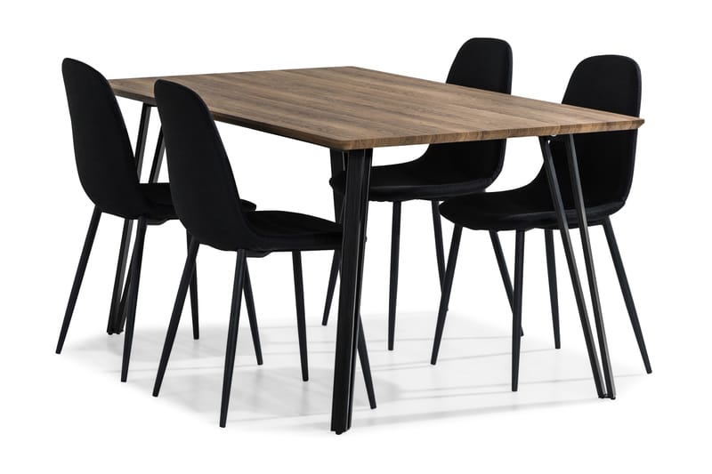 Marcelen Spisegruppe 160 cm med 4 Nibe Stol - Brun/Svart - Møbler - Bord - Spisegrupper