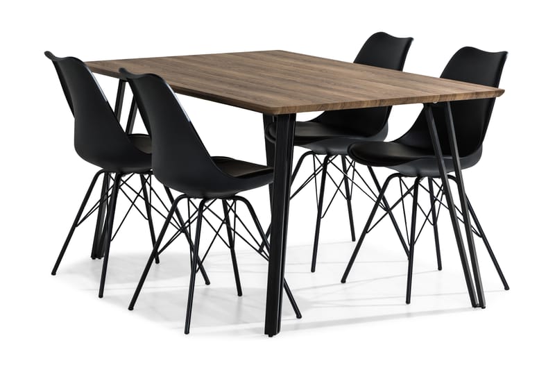 Marcelen Spisegruppe 160 cm med 4 Shell Stol - Brun/Svart - Møbler - Bord - Spisegrupper