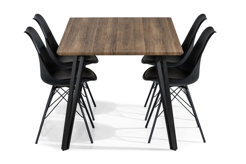 Marcelen Spisegruppe 160 cm med 4 Shell Stol - Brun/Svart - Møbler - Bord - Spisegrupper