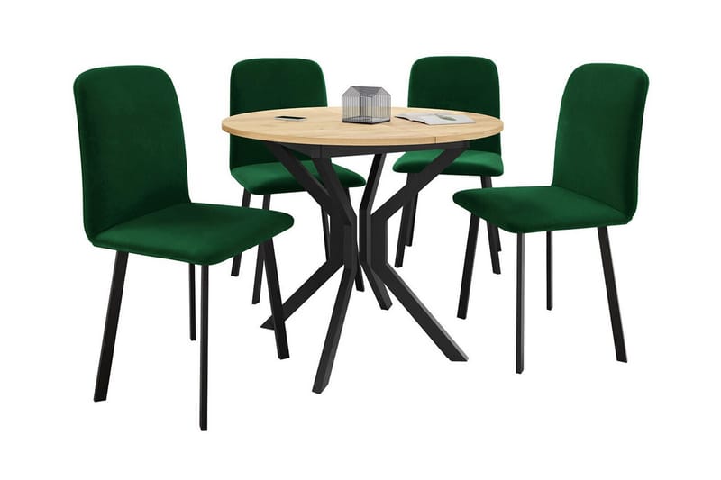 Narberth Spisegruppe - Naturlig / Grønn / Svart - Møbler - Bord - Spisegrupper
