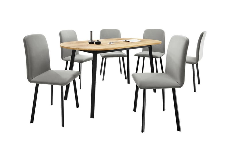 Narberth Spisegruppe - Svart/grå/beige/Adara 4 + Adara 3 - Møbler - Bord - Spisegrupper