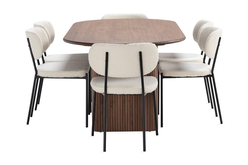 Noira Ovalt Spisebord 220 cm Valnøtt med 6 Gemmiano Spisestoler - Brun / Teddy / Tre - Møbler - Bord - Spisegrupper