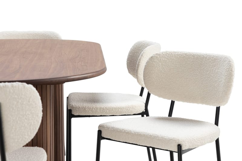 Noira Ovalt Spisebord 220 cm Valnøtt med 6 Gemmiano Spisestoler - Brun / Teddy / Tre - Møbler - Bord - Spisegrupper