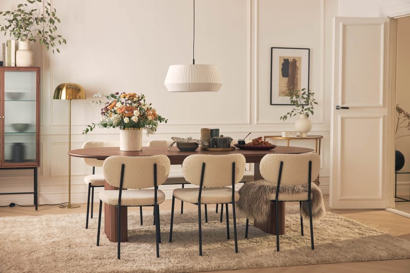 Noira Ovalt Spisebord 220 cm Valnøtt med 6 Gemmiano Spisestoler - Brun / Teddy / Tre - Møbler - Bord - Spisegrupper