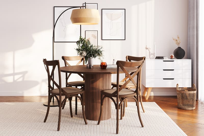 Noira Spisebord 120 cm Massiv Valnøtt Rundt med 4 Kalb Spise - Brun - Møbler - Bord - Spisegrupper
