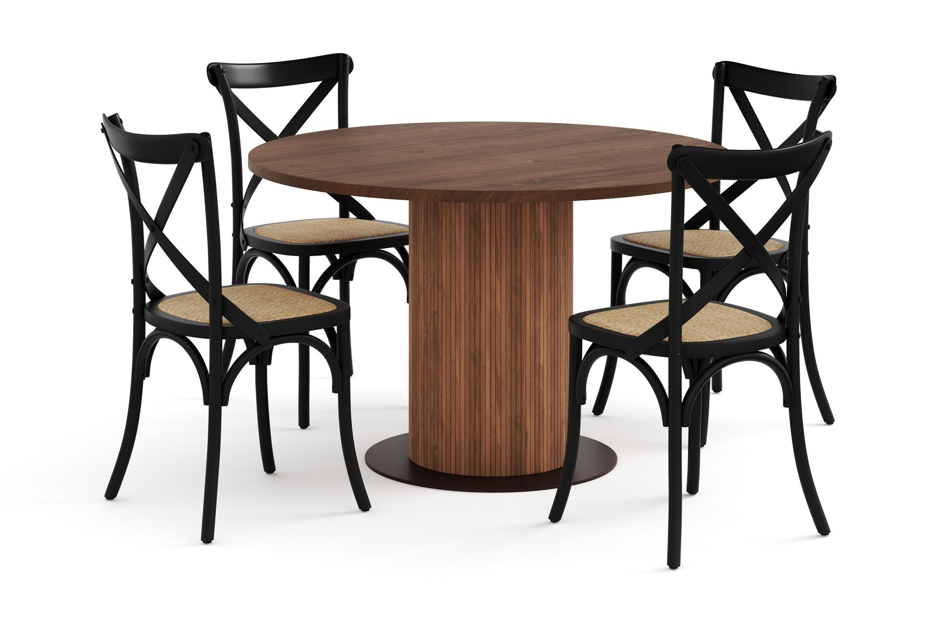Noira Spisebord 120 cm Massiv Valnøtt Rundt med 4 Kalb Stole - Brun - Møbler - Bord - Spisegrupper
