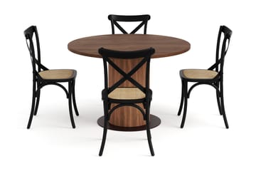 Noira Spisebord 120 cm Massiv Valnøtt Rundt med 4 Kalb Stole - Brun - Møbler - Bord - Spisegrupper