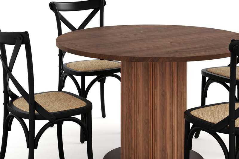 Noira Spisebord 120 cm Massiv Valnøtt Rundt med 4 Kalb Stole - Brun - Møbler - Bord - Spisegrupper